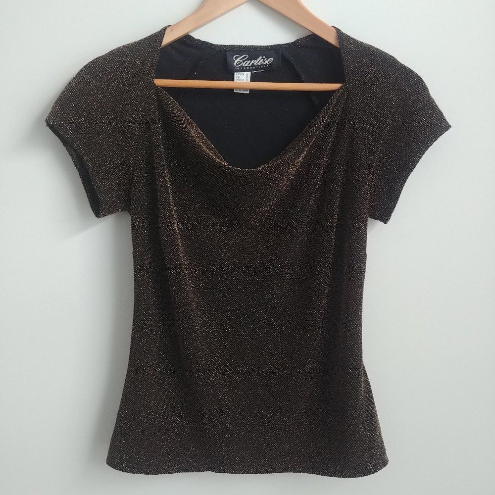 Vintage made in Canada 90s vibe top blouse black gold sparkle Cartise